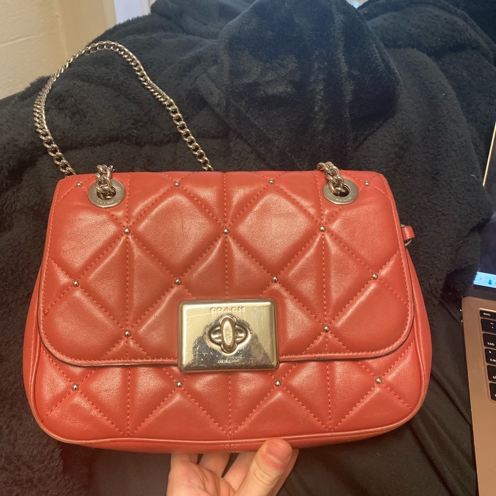 Red crossbody coach purse